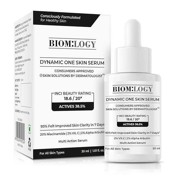 Biomlogy All-in-One Skin Serum with 38.5% Actives | 20% Niacinamide, 2% Vitamin C & 2% Alpha Arbutin | Multi-Benefit Formula for Smoother, Clearer & Even-Looking Skin | 1.01 Fl Oz (30 ml)