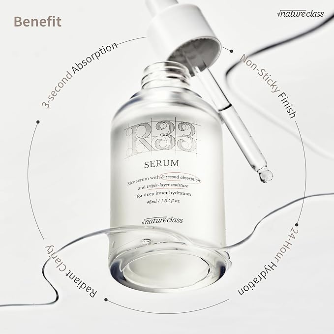 R33 Serum Niacinamide Hyaluronic Acid, Korean Skincare Glass Skin, Brightening Hydrating Face Serum, Dark Spot Correcting Pore Minimizer Facial Serum, K Beauty Fragrance Free, 1.69 fl oz
