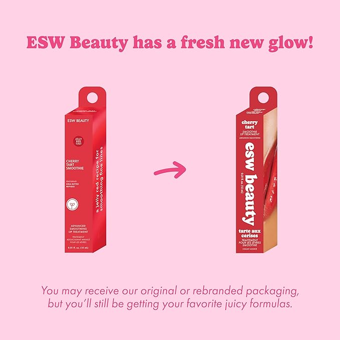 ESW Beauty Cherry Tart Smoothie Lip Treatment - Jelly Red Tint with Shea Butter, Peptides, Cherry Extract for Advanced Smoothing & Collagen Boost