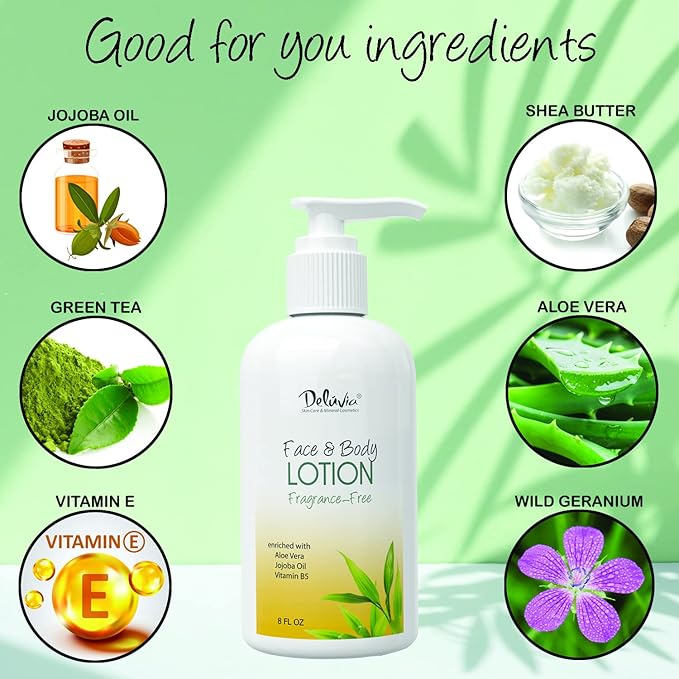 Deluvia Moisturizing Body Lotion & Face Lotion, 8oz with Organic Aloe Vera, Shea Butter, Organic Jojoba Oil, Vitamin E & B5. Daily Skin Moisturizing Lotion For Dry Skin, Great For All Skin Types.