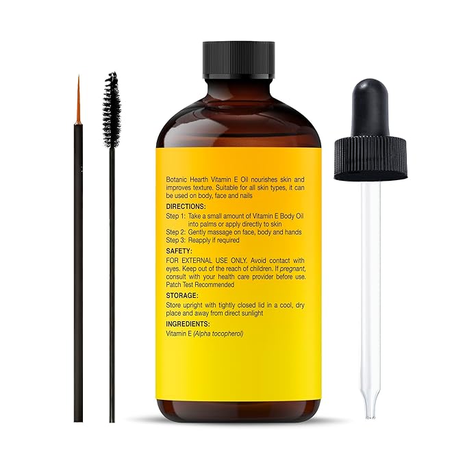Botanic Hearth Vitamin E Oil 2 Fl Oz |100% Pure and Natural- Cold Pressed & Hexane Free Natural Hair Growth Oil for Eyelashes, Eyebrows, Skin, Body, Face, Nails & Scalp