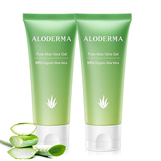 Aloderma Aloe Vera Gel Made within 12 Hours of Harvest with 99% Pure Organic Aloe Vera, Easy Travel Size Tube for Body, Face, & Scalp, Cooling & Soothing Support for Skin & Sunburn - 1.5oz - 2ct