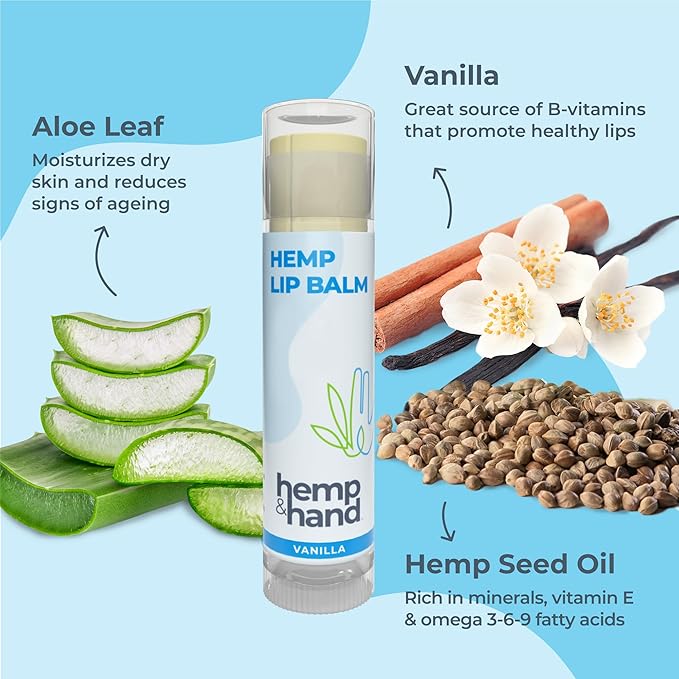 Organic Vanilla Hemp Lip Balm with Beeswax, Coconut Oil and Vitamin E - by Hemp and Hand (1-Pack)