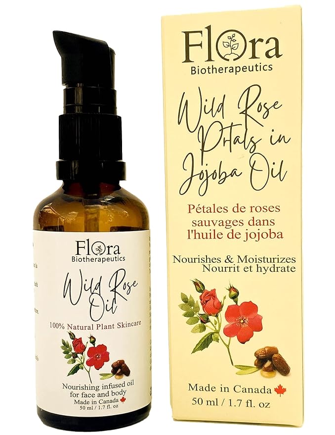 FLORA Organic Wild Rose Petals infused in JOJOBA Oil. Rejuvenate. Replenish. 1.7fl oz