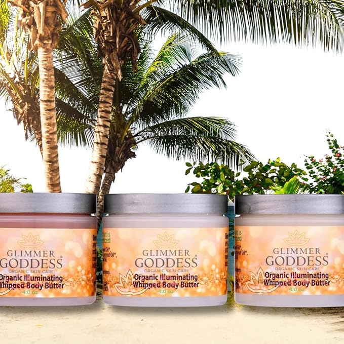 GLIMMER GODDESS Shimmer Body Butter with Organic Whipped Shea Butter for Hydration, Moisturizing & Silky Natural Glow - Bronze, Diamond & Gold in Sexy, 2oz, Pack of 3