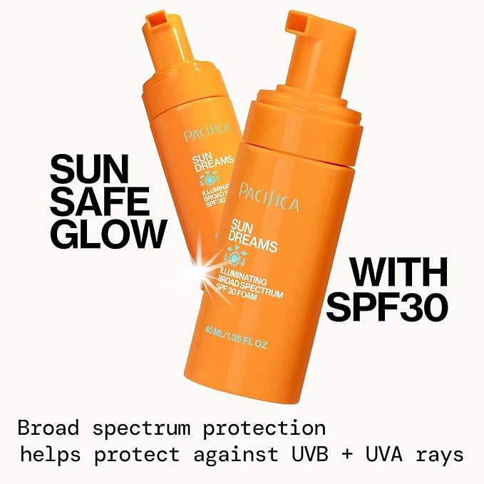 Pacifica Facial Sunscreen - Sun Dreams Illuminating SPF 30 Foam Broad Spectrum Every Day Face Lotion UVA/UVB Protection (Pack of 2)