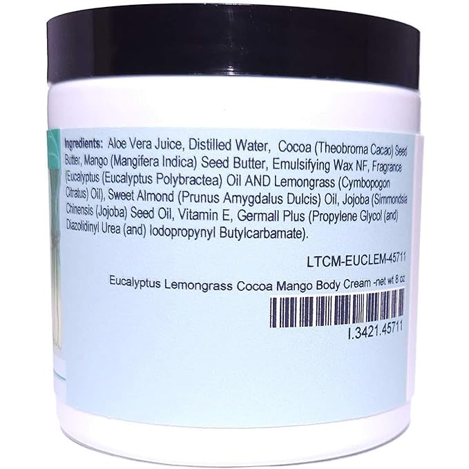 Blossom to Bath Eucalyptus Lemongrass Cocoa Mango Body Cream (8 Ounce) - Pure Essential Oil Fragrance - Feels Like A Lotion And Works Like A Butter with a Herbally Clean Natural Scent