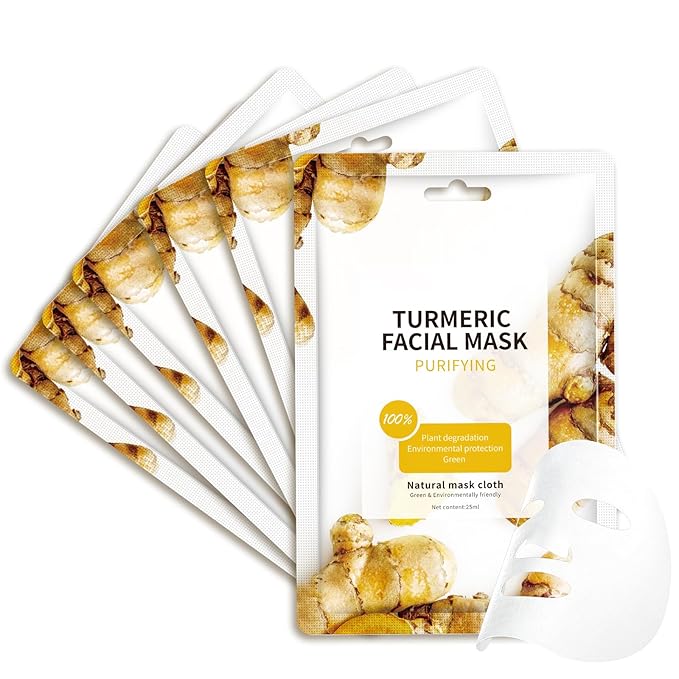 Turmeric Face Masks Sheet for Women,Moisturizes Facial Masks Oil Control,Hydrates, Soothes,Home Spa Facial Sheet Mask For All The Skin（6Pack）