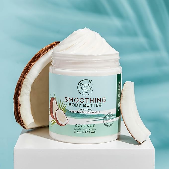 Petal Fresh Pure Smoothing Coconut Body Butter, Organic Argan Oil, Shea Butter, Intense Hydration, For All Skin Types, Natural Ingredients, Vegan and Cruelty Free, 8 oz