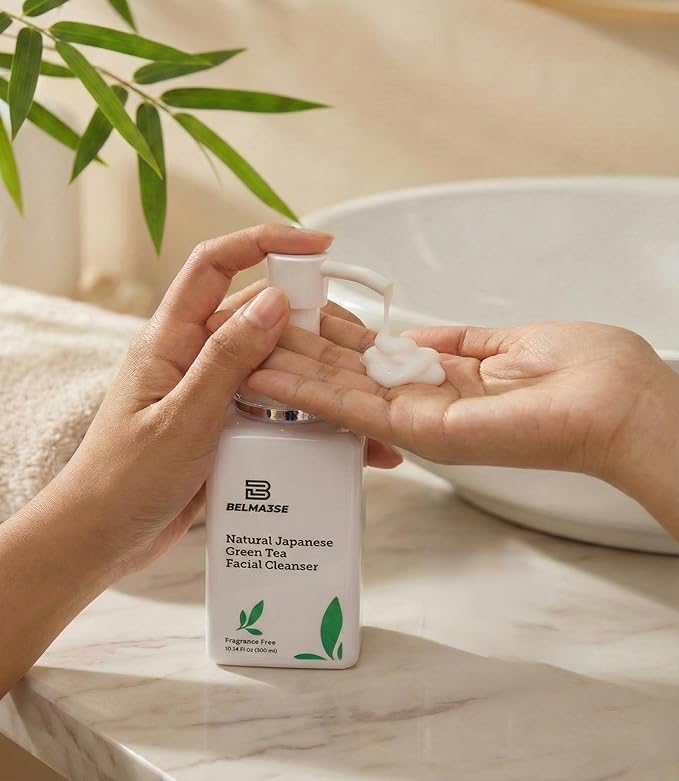 Natural Japanese Green Tea Facial Cleanser – Foaming Face Wash for Sensitive Skin with Aloe Vera, Chamomile & Cucumber | Hydrating Sulfate Free Green Tea Face Wash & Cleanser (10.14 fl oz / 300ml)