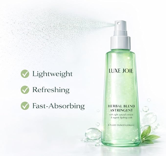 LuxeJoie Astringent Toner Spray – Witch Hazel & Willow Bark Facial Toner for Oily & Combination Skin – Botanical Pore Refining Toner Mist – Herbal Blend Astringent for Oil Control – 8 oz