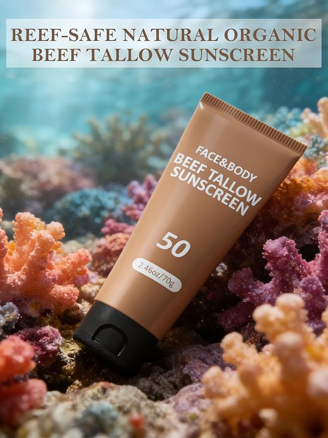 Beef Tallow Sunscreen, Sunscreen for Face, Natural Reef Safe Sunblock for Face Body, Non Greasy Clean Travel Sun Screen Sunblock for Sunmmer Outdoor Travel, 4 Packs