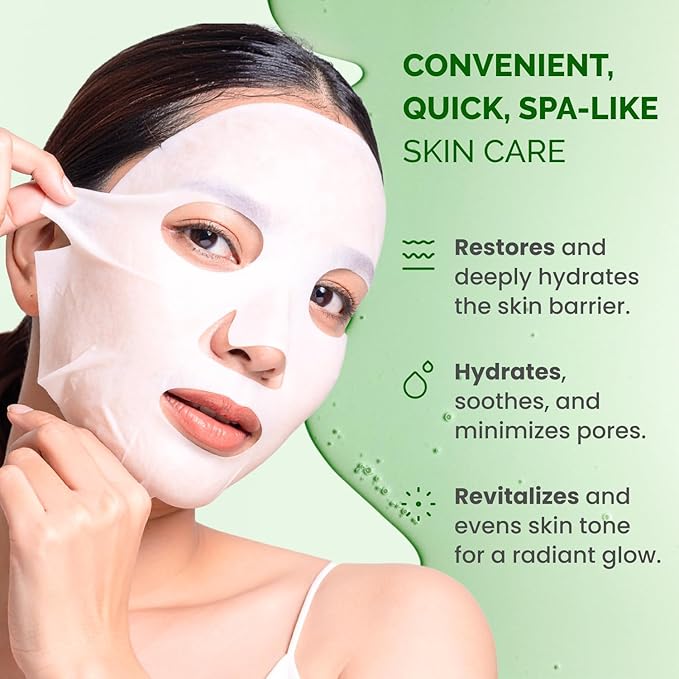 PLANTIFIQUE Korean Sheet Mask 5 Pack Variety Set - Hydrating Face Masks with Hyaluronic Acid - Soothing, Firming, Even Toning - Mascarillas Faciales