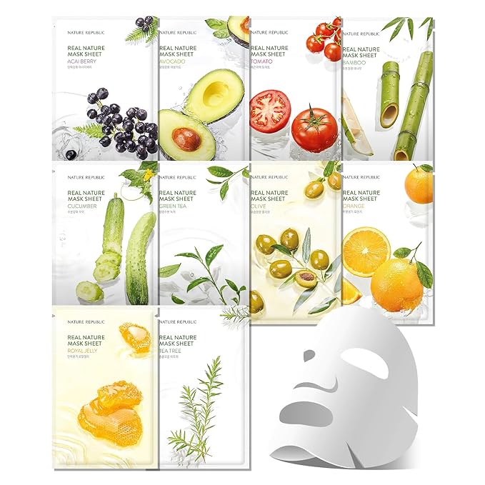 Nature Republic Real Nature Sheet mask set (10 Pack) | Moisturizing & Soothing Facial Masks with Natural Extracts, Moisture Barrier Support, Hydrating Skincare for All Skin Types, Korean Skin Care