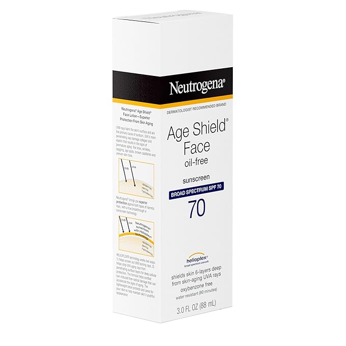 Neutrogena Age Shield Face Oil-Free Sunscreen Lotion with Broad Spectrum SPF 70, Non-Comedogenic Moisturizing Sunscreen to Help Prevent Signs of Aging, PABA-Free, 3 fl. oz.