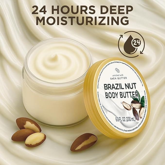 Brazil Nut Body Butter, Shea Body Butter for Women Dry Skin, Natural Brazil Nut Lotion for Body Care Smell Good-6.8 floz(200ml)