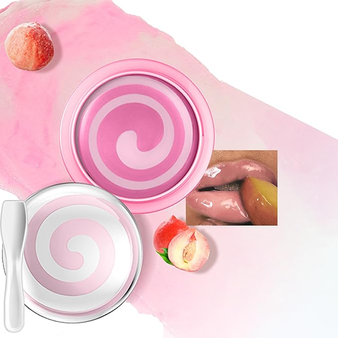 Vegan Peach Lip Mask Moisturizer, Hydrating Lip Balm & Butter with Jojoba Seed Oil & Vitamins, Full Looking, Soothing, Nourishing, Softening Treatment for Dry Lips, Non-Sticky, 06 Peach