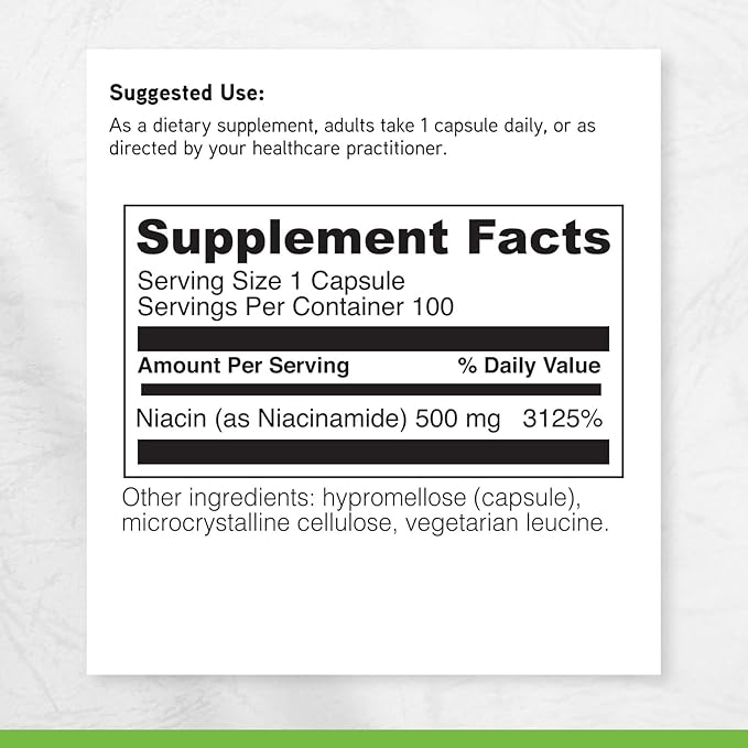 Davinci Labs Niacinamide - Dietary Supplement with Vitamin B3 to Support Fat Metabolism, Circulation and Healthy Skin* - with 500 mg Niacinamide per Serving - Gluten-Free - 100 Vegetarian Capsules