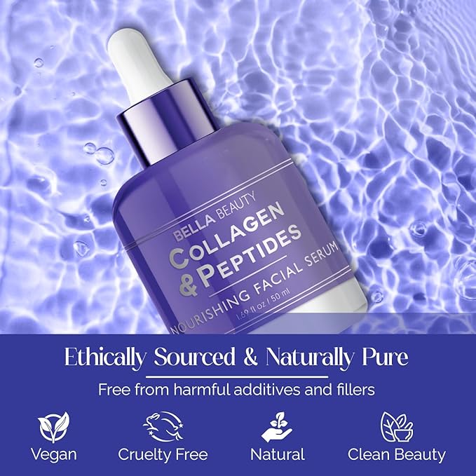 Bella Beauty Collagen & Peptides Facial Serum - Hydrates, Reduces Fine Lines & Wrinkles, Promotes Collagen - Dermatologist Tested, Korean Skin Care for All Skin Types - 1.69 Fl. Oz (2 Pack)