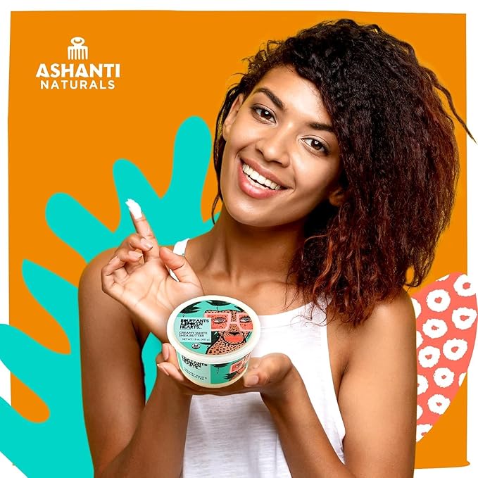 Ashanti Naturals Creamy Shea Butter Body Butter | Grade A, 100% Natural Raw Shea Butter for Dry Skin, Face and Hair (White, 8oz)