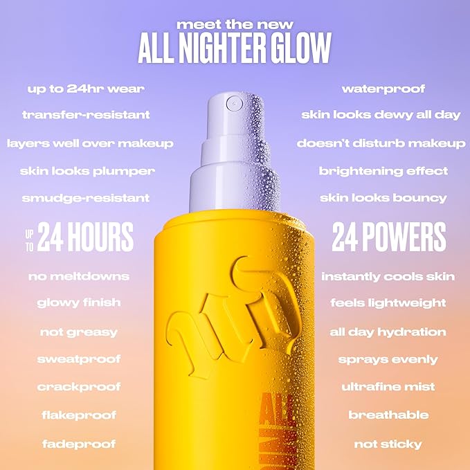 Urban Decay All Nighter Waterproof Makeup Travel Setting Spray - Glass-Skin Glow Finish, Up to 24HR Wear, Dewy Foundation Face Primer, Smudge-Proof, Transfer-Resistant - 1 fl oz (Pack of 2)