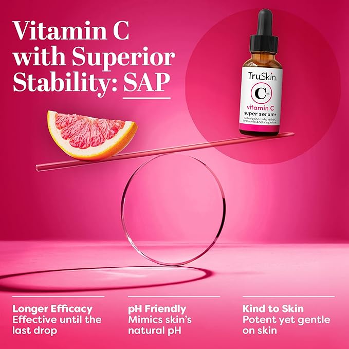 TruSkin Vitamin C Super Serum for Face - Five Skin Benefits in One Serum with Vitamin C, Retinol, Niacinamide, Hyaluronic Acid & Squalane - Brighten, Firm & Smooth the Look of Skin, 2 Fl Oz