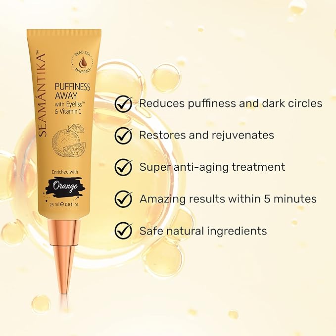 SEAMANTIKA PUFFINESS AWAY Eye Cream 0.8 fl.oz - Instant Eye Bag Remover Puffiness with Eyeliss; Vitamin C, Under Eye Puffiness Reducer Instant Results, Temporary Reduction of Wrinkles & Dark Circles