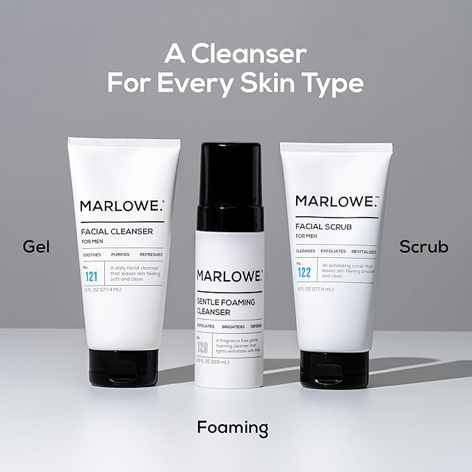 MARLOWE. Facial Scrub for Men, 6 oz, Exfoliating & Refreshing Gentle Face Exfoliator, Cleanses, Smooths, Revitalizes Skin, Clean Vegan Formula with Apricot Seed Powder & Pumice, Fresh Sage & Fir Scent
