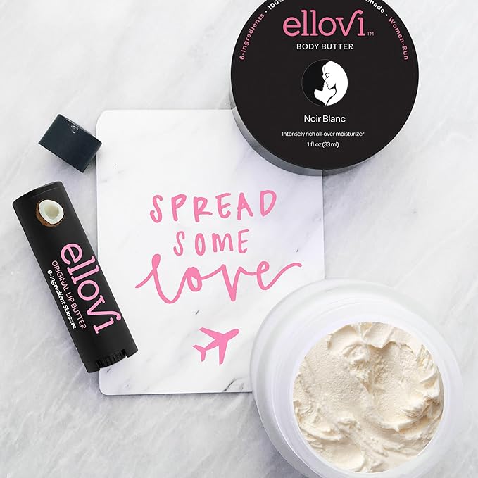 Ellovi All-Natural Unisex Body Butter - Noir Blanc - Pure Enough to Eat - Made With Just 6 Vegan Ingredients - 100% Plant-Based Hydrating Moisturizer For Naturally Healthy Skin (1 fl. oz/33ml)