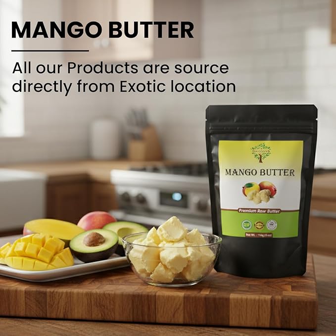 100% Pure Mango Butter - Can Substitute Shea Butter in Soap and Lotion Recipes - Moisturising, Scent-free, Hexane-free (4 Oz)