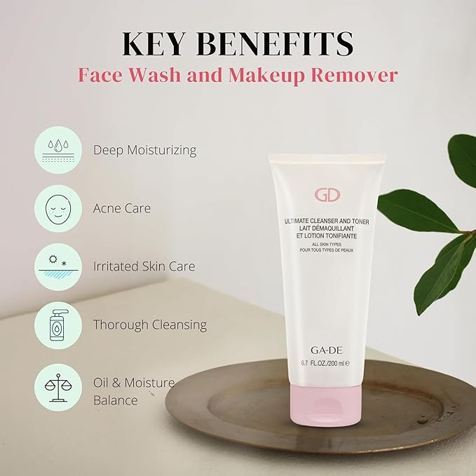 GA-DE Ultimate Facial Cleanser and Toner - All Skin Types - Face Wash and Makeup Remover - Formulated with Aloe Vera, French Rose, and Vitamin E - 6.7 oz