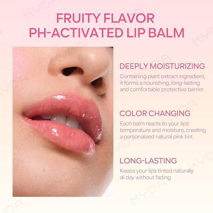KYDA 4 Colors Color Changing Tinted Lip Balm, with Fruit Interlayer, Hydrating Tinted Lipstick, Daily Lip Moisturizer with Deep Nourishing, Buildable Natural Gloss Finish, Vegan Lipstick