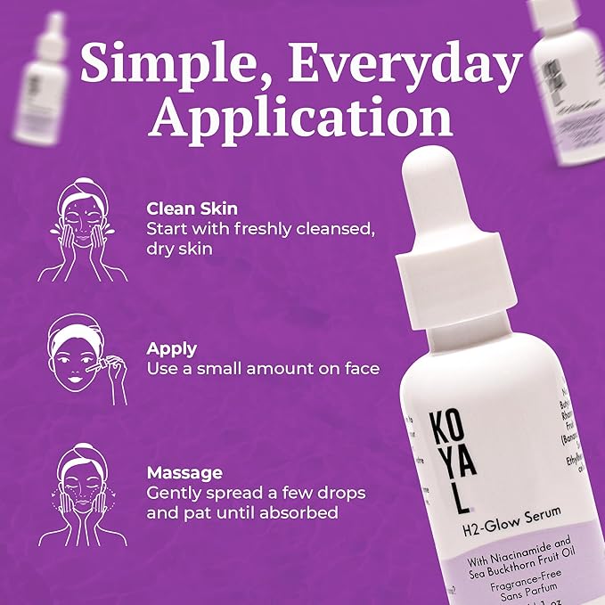Koyal Beauty H2-Glow Face Serum with Niacinamide & Sea Buckthorn for Sensitive, Dry Skin - Vegan, Cruelty-Free Serum
