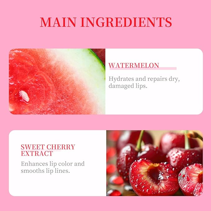 MOND'SUB Lip Sleeping Mask,Overnight Dry Damaged Lip Nourishment,Moisturizer for Plump, Smooth Lips,Hydrating Lip Balm Care with Fruit Extracts,Dual-Color Watermelon & Cherry