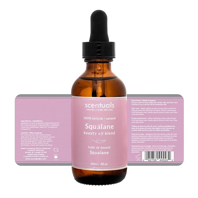 Squalane Facial Oil Blend, Face Moisturizer with Pure Squalane, Apricot Oil, Safflower Oil, Vitamin E for Deep Hydration, Anti Aging Natural Skin Care, 2 fl.oz | 60 ml