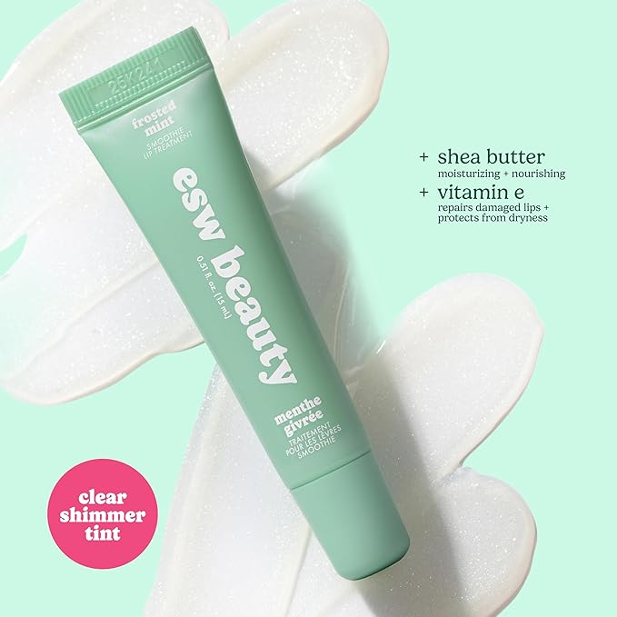 ESW Beauty Frosted Mint Smoothie Shimmer Lip Treatment – Cool Mint & Vanilla with Shea Butter & Vitamin E for Refreshing Moisture & Lip Defense
