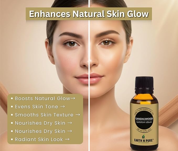 Earth N Pure Sandalwood (Chandan Oil) Essential Oil for Skin- Natural and Therapeutic Grade with Glass Dropper - 30 ml