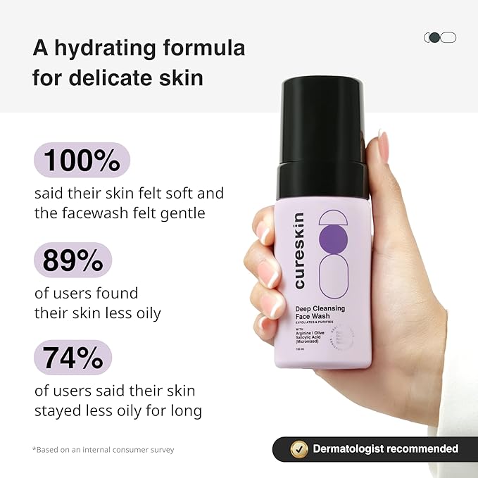Cureskin Deep Cleanse Salicylic Acid Face Wash for Oily Skin | Salicylic Acid Foaming Face Wash for Men and Women, 3.38 fl oz (Pack of 1)