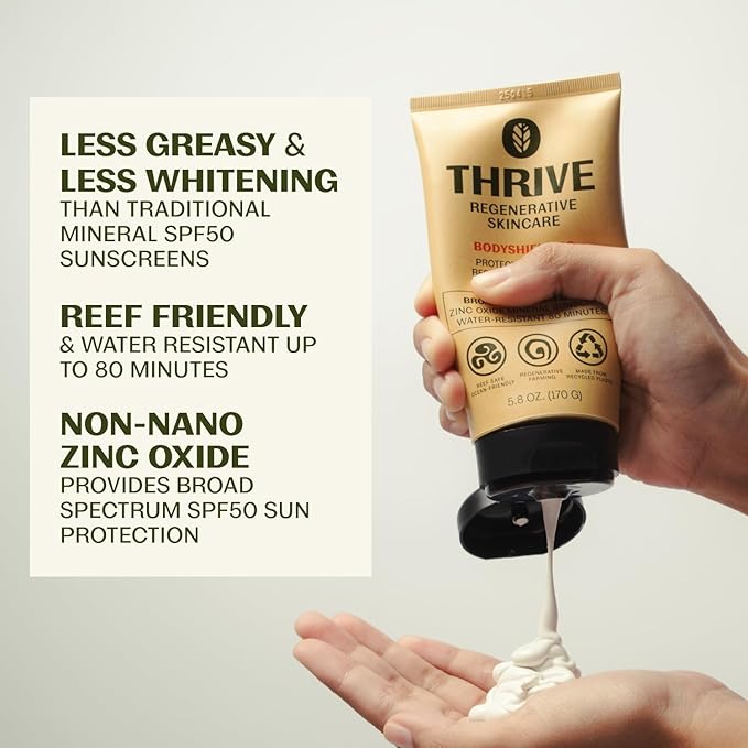 Thrive Natural Care Reef Safe Sunscreen SPF50 - Hawaii 104 Reef Act Compliant - Mineral Sunscreen Non-Nano Zinc Oxide - Vegan, (5.8 Oz (Pack of 3))