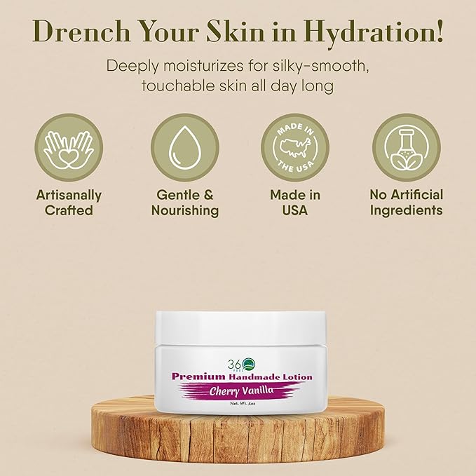 360Feel Cherry Vanilla Aroma - Hydrates with Coconut & Olive Oil, Plant-Based, Non-Greasy, Sensitive Skin, All Day Use