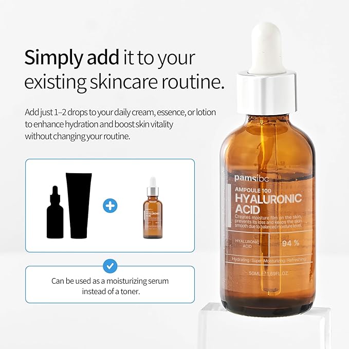PAMS IBC Ampoule 100 Hyaluronic Acid, Korean Professional Esthetician Formula, Dual-Molecular HA Complex, Clean Minimal for Sensitive & Dry Skin (1.69fl.oz/50ml)