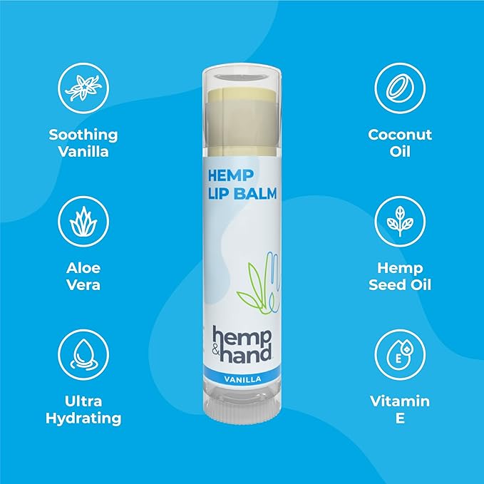 Organic Vanilla Hemp Lip Balm with Beeswax, Coconut Oil and Vitamin E - by Hemp and Hand (1-Pack)