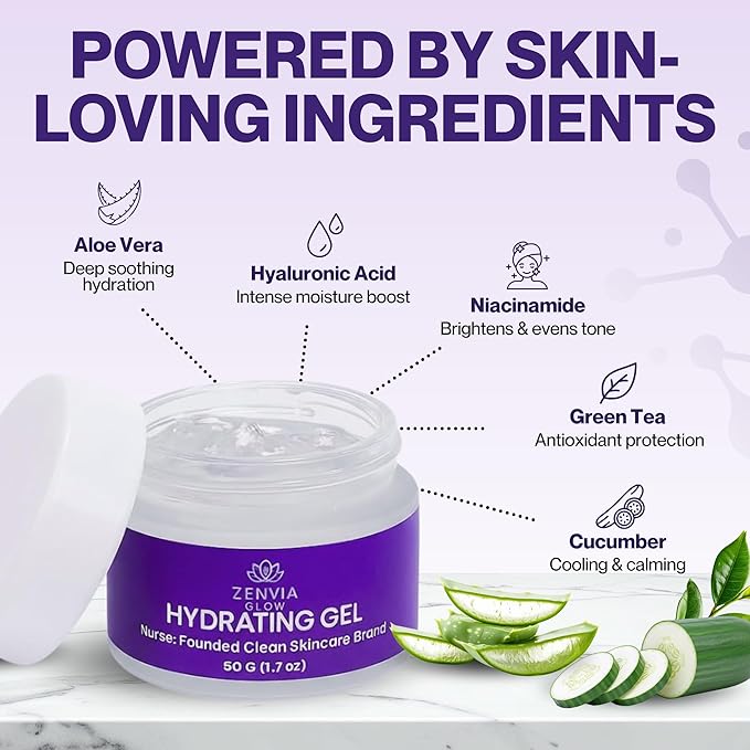 Gel Moisturizer for Face (50g) - Hydrating Face Moisturizer with Aloe Vera, Niacinamide & Vitamin E - Water Based Moisturizer for Face for Brightening & Soothing Oily Skin