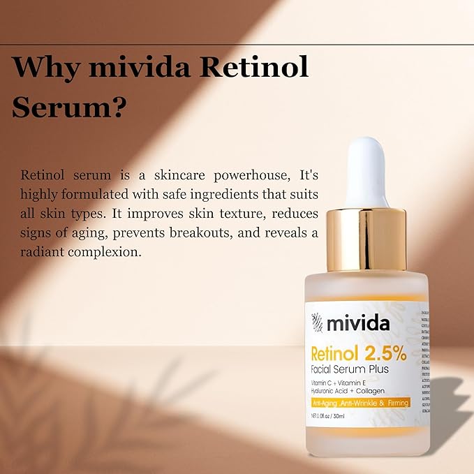 Retinol Serum 2.5% | Anti-Aging Face Serum With Collagen, Vit C, E & Hyaluronic Acid | Targets Wrinkles, Fine Lines, Even-Toned Youthful-Looking Skin – 1 Fl Oz