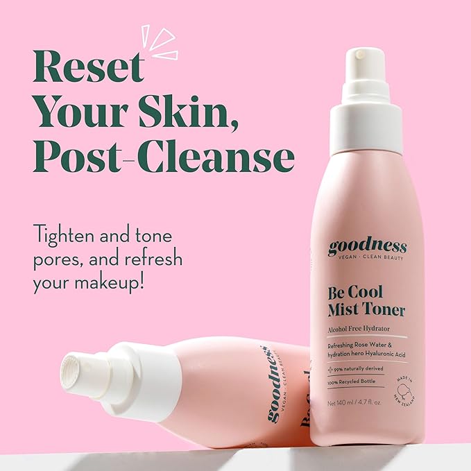 Goodness Be Cool Mist Toner – Hydrating Face Mist with Hyaluronic Acid & Rose Water – Alcohol Free Facial Spray for Dry Skin – 4.7 fl oz