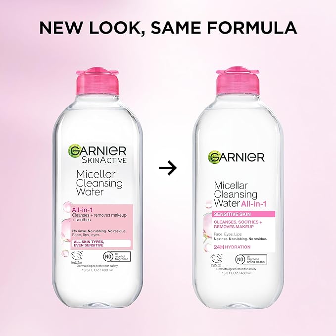Garnier Micellar Water, Hydrating Facial Cleanser & Makeup Remover, Suitable for Sensitive Skin, Vegan, Cruelty Free, 13.5 Fl Oz (400mL), 1 Count