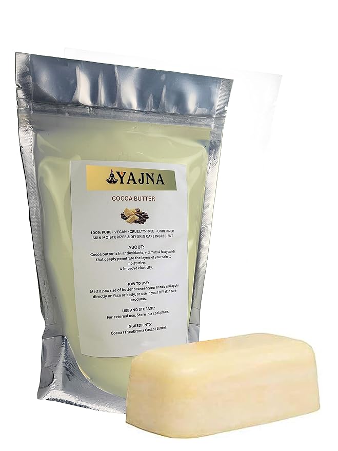 Yajna Organic Raw Cocoa Butter 100% Pure,Natural & Unrefined| Skin Moisturizer For Face, Body & Hair| 8 OZ/230 GM Ivory/White Grade A | DIY Creams, Balms, Lotions, Soaps| Softens Dry & Tough Skin