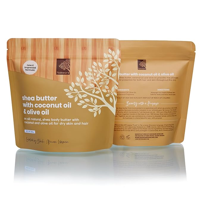 Raw Shea Butter with Coconut & Olive Oil - Vanilla & Coconut Scent. 100% Natural Whipped Ghana Shea Butter for Dry Skin, Hair & Body – Pure, Handmade, Vegan, Eco-friendly, Skincare - 350g
