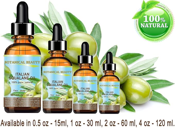 Botanical Beauty SQUALANE Italian Olive 100% Pure Natural Undiluted Oil 100% Ultra-Pure Moisturizer for Face, Skin, Body, Hair. Reliable 24/7 Skincare Protection (0.5 Fl Oz 15 ml)