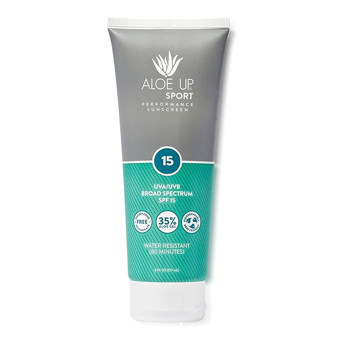 Aloe Up Sport Sunscreen Body Lotion SPF 15 - Broad Spectrum Sunblock With Hydrating Aloe Vera Gel - Non-Greasy,skin sun protection No White Cast - Reef Friendly sunscreen- Fragrance-Free - 6 Oz